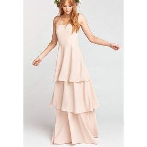 NWT Show Me Your Mumu Sz L Calypso Ruffle Dress Strappy Maxi Pink Dusty Blush